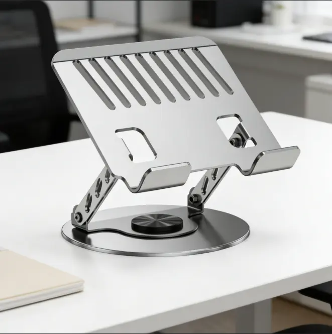 Carbon Steel 360° Rotation Computer Stand - Adjustable Foldable Riser with Dual Rotary Shaft, Height Adjust, 4 kg Capacity, Ventilated Hollow Design, Portable Ergonomic Desk Mount for 10-17.3" Laptops & MacBook, Virtual Meeting Desk Accessories