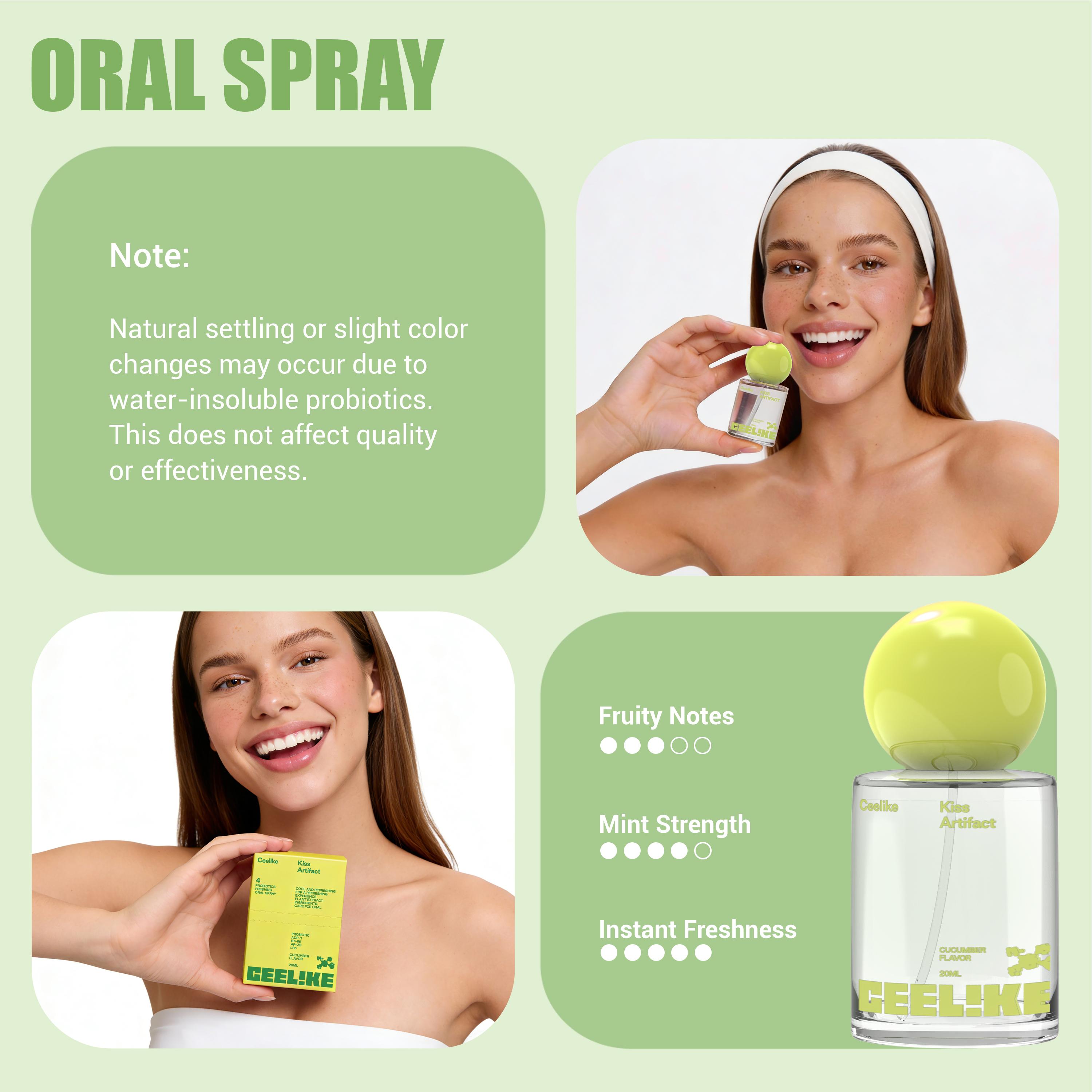 CEELIKE Probiotic Cucumber Oral Spray 20ml for Long-Lasting Freshness Sugar-Free Portable Breath Freshener with Probiotics for Oral Care