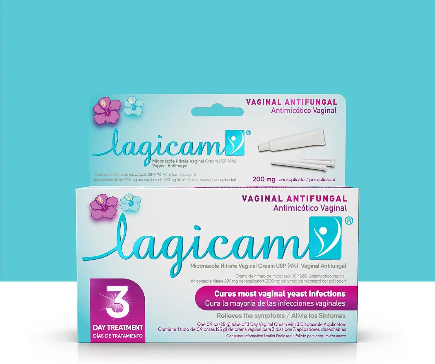 Lagicam Women's 3-Day Vaginal Yeast Infection Treatment, Antifungal Cream with Active Ingredient Miconazole Nitrate, 1-Pack Disposable Applicators & Cream Set, Starts Working Day 1 to Relieve Itching & Irritation, Disposable Set, Anti Itch Yeast Infection