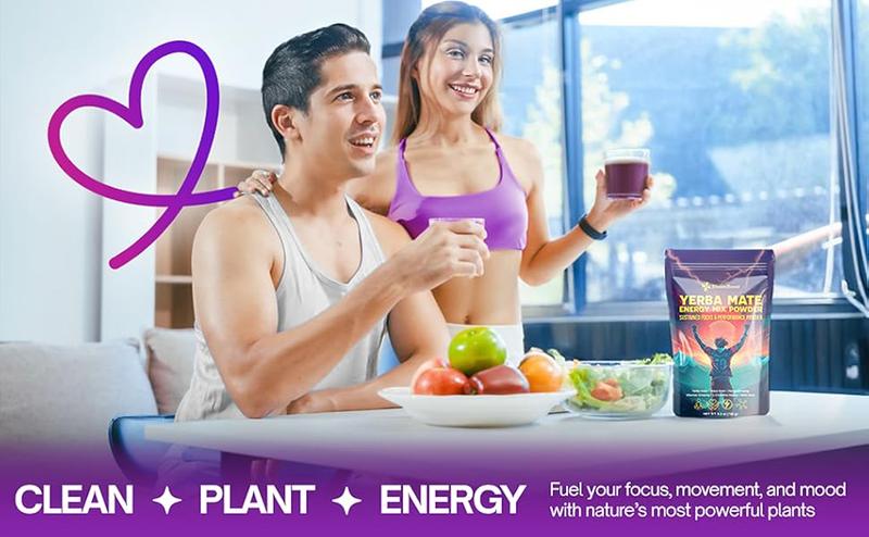 Yerba Mate Energy Drink Mix Powder with Maca, Ginseng, Beet Root, Electrolytes & B12 – Sugar-Free, Vegan, 5.3 oz (15 Servings)