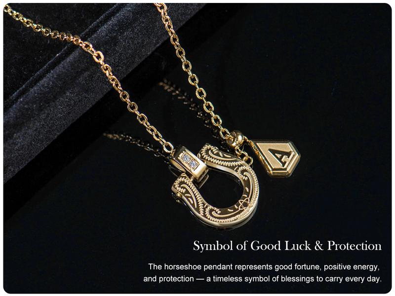 Holylegend 14K Real Gold Plated Horseshoe Letter Pendant Necklace for Women, Western Cowgirl Lucky Charm Jewelry with Clear CZ Diamonds, Symbol of Good Luck & Protection, Trendy Gold Plated Jewelry Gift