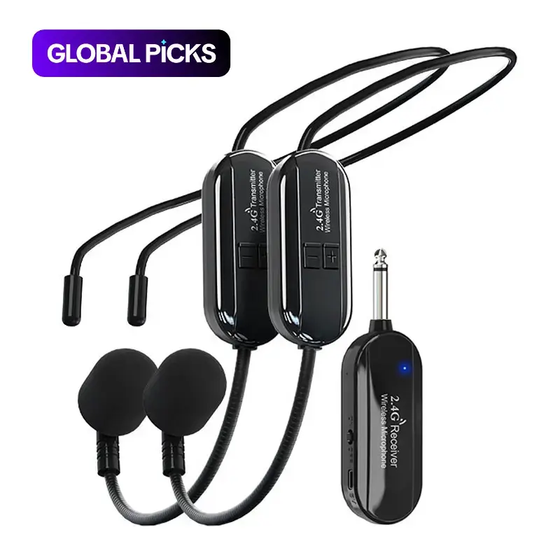 Wireless Microphone System for 2 People, 160-Foot Range with Original Sound and 3D Reverb Effects, Compatible with 6.35mm and 3.5mm Jacks, Rechargeable Mic for Speakers, Voice Amplification and Fitness Instructors Lapel Mic #GLOBAL PICKS