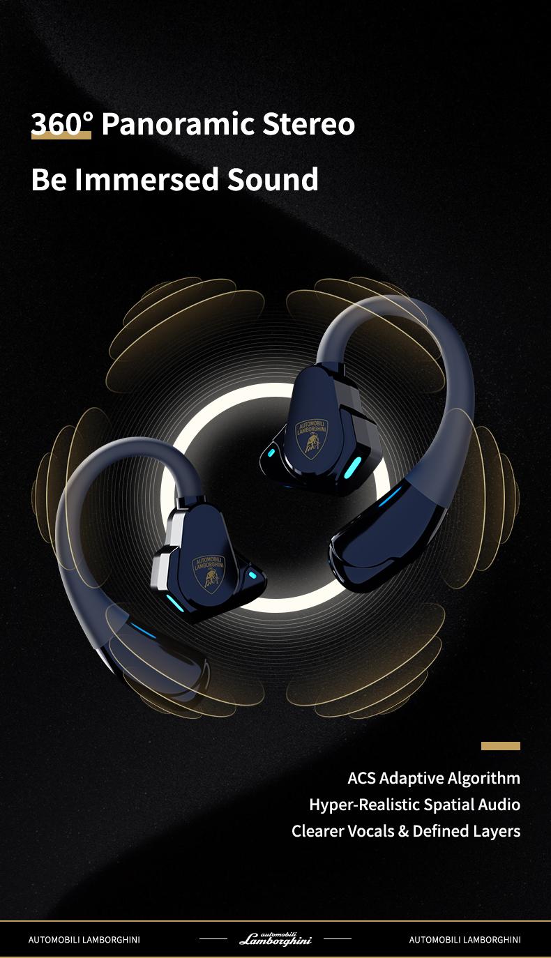 Lamborghini Official Wireless Earbuds | Sport Ear Hook Audifonos Bluetooth 6.0 Headphones | Deep Bass, Low Power Use | Comfortable for Running, Gym & Daily Calls Earphones, Electronic Audio Headset Valentine’s Day Gifts