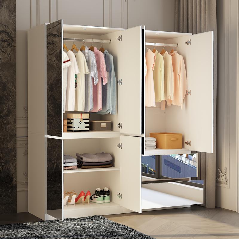 FUFU&GAGA 3 Types Mirror Wardrobe Armoire with Drawers Closet Glass Full Length Mirror Doors Drawers & Hanging Rod Clothes Storage Cabinet for Bedroom