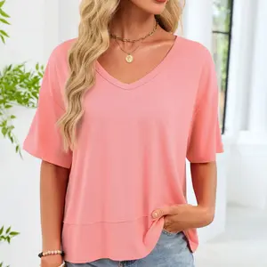 Womens Summer V Neck T Shirts Casual Short Sleeve Flowy Tops Cute Loose Fit Basic Tees SpringStatements