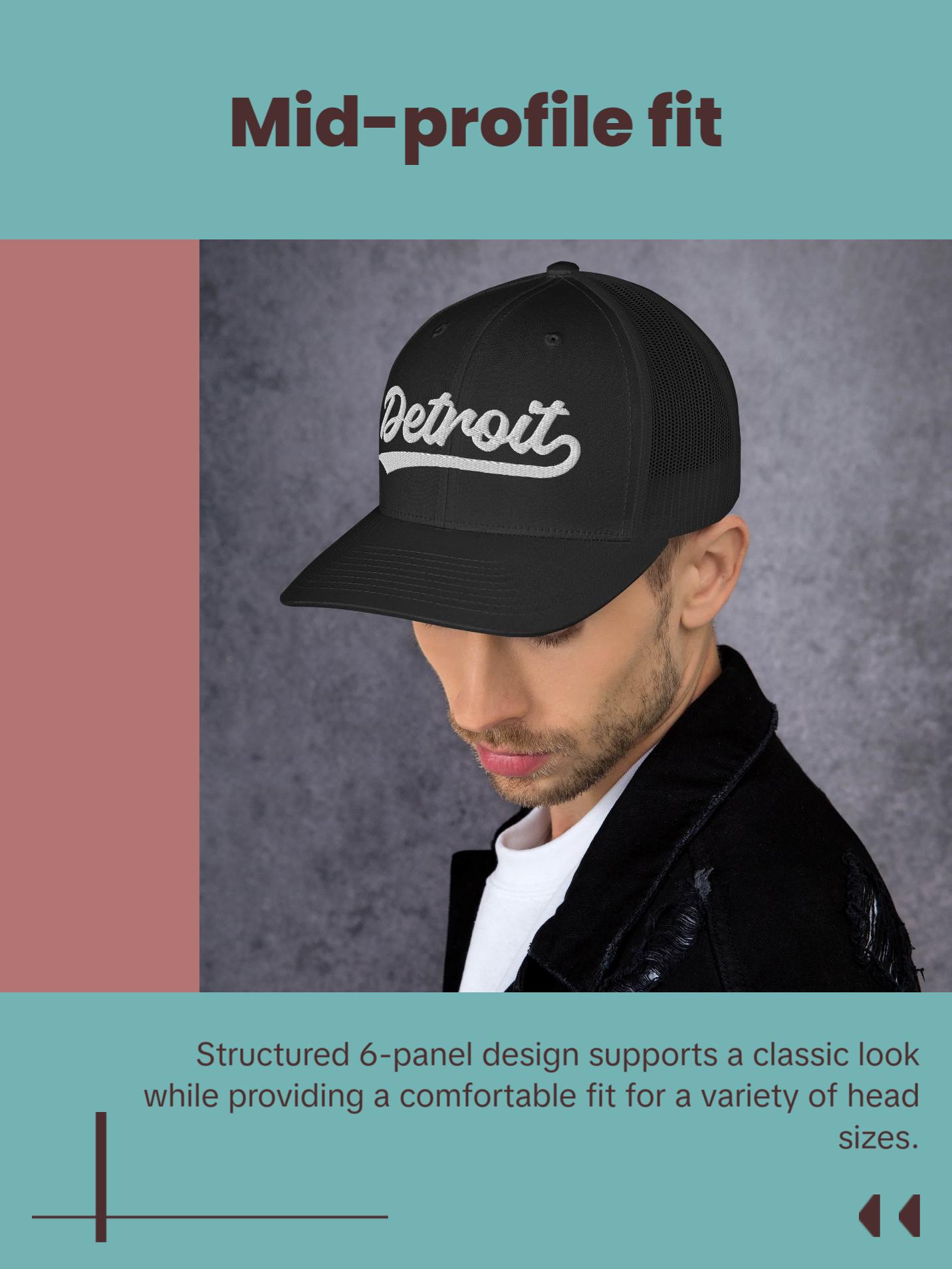 THE WELL KEPT Vintage Detroit Baseball Script Retro Detroit Trucker Cap Hat