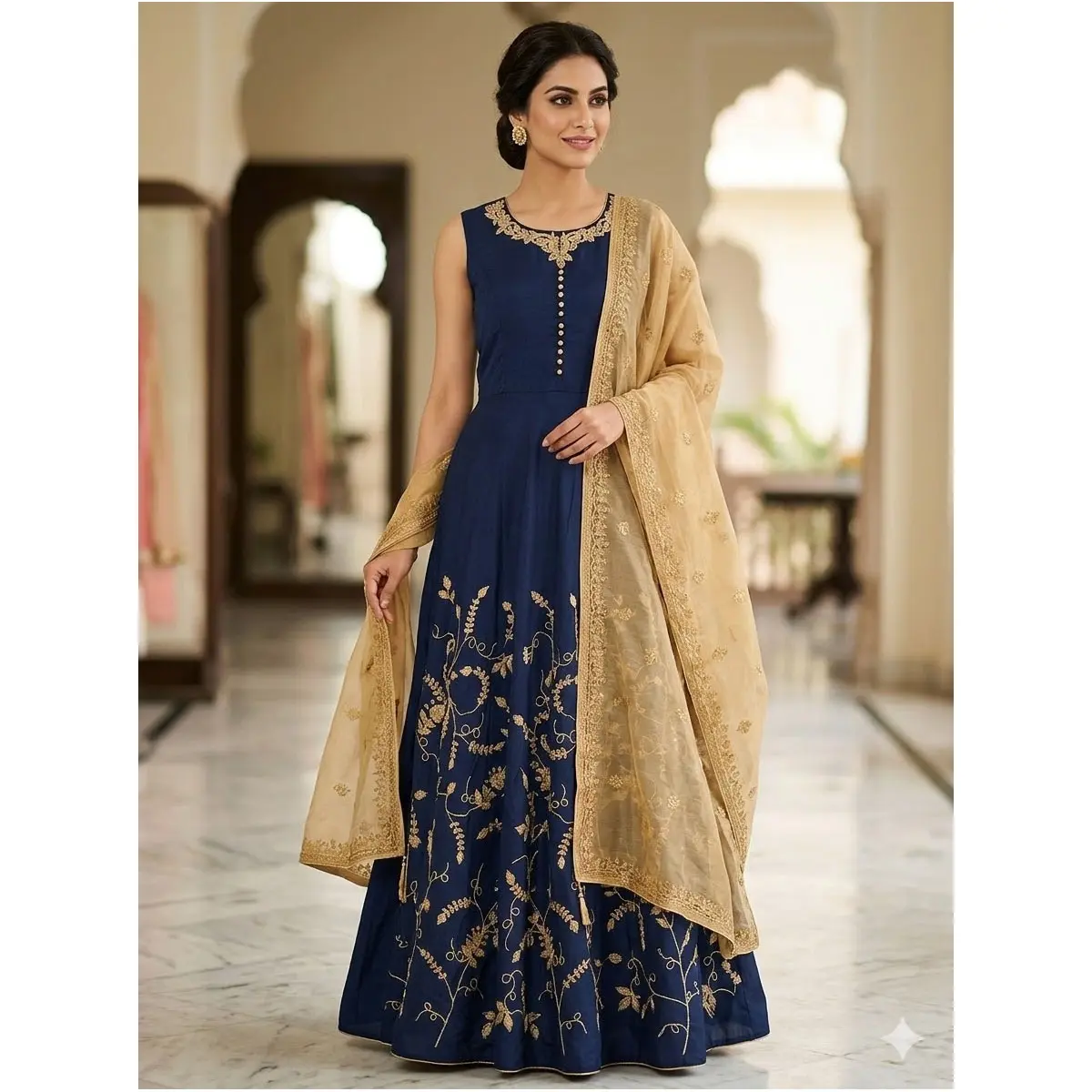 elegant royal blue and gold dress Royal Blue with gold Sequin V Back Dress KD498 – Tres Elegant main image 0