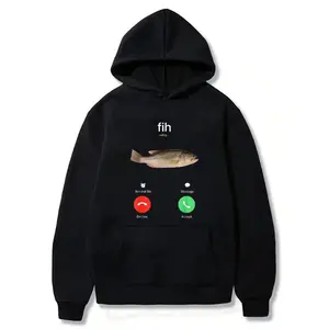 100% Cotton Fisherman Call Reminder Information Refuse Answering Call Fish Theme Hoodie