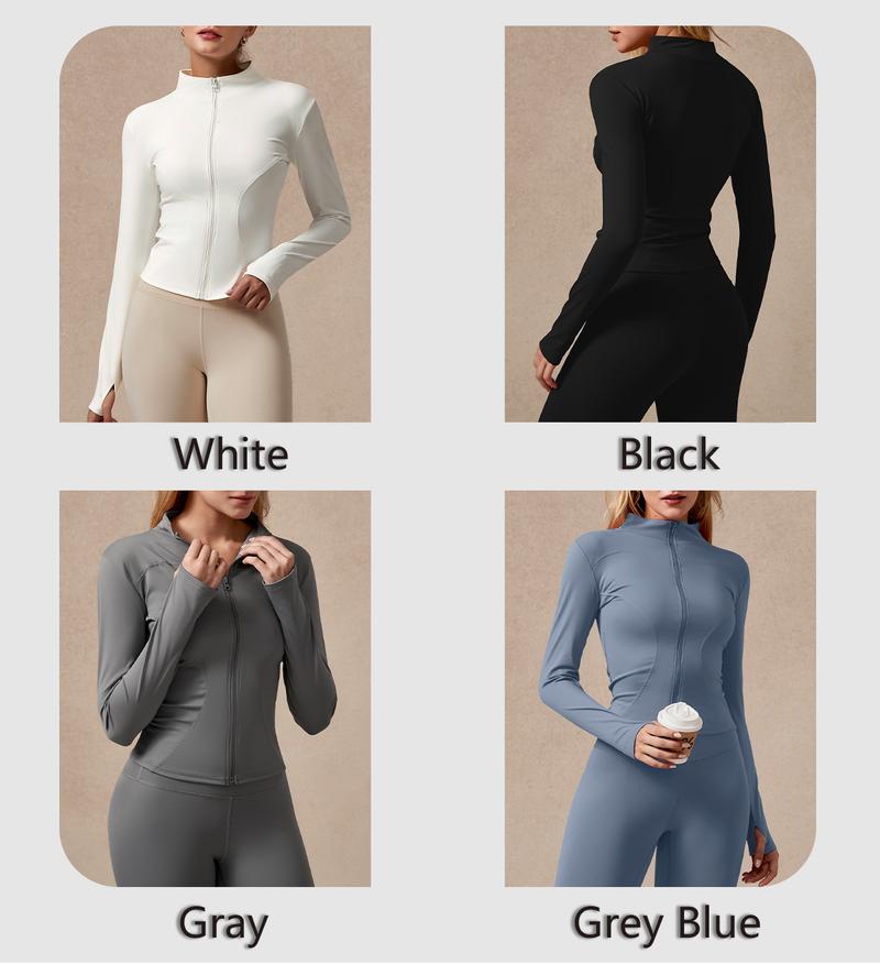 NcmRyu Women's Full Zip Long Sleeved Sports Jacket Slim Fit Quick Dry Stretch Fabric with Thumb Holes for Running Yoga Gym Workout Outfits Activewear Athletic Techwear Athleisure