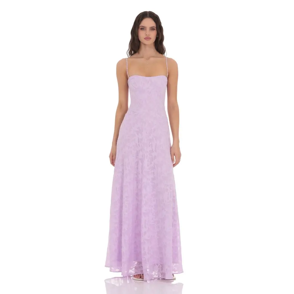 Burnout Lace-Up Maxi Dress in Lavender
