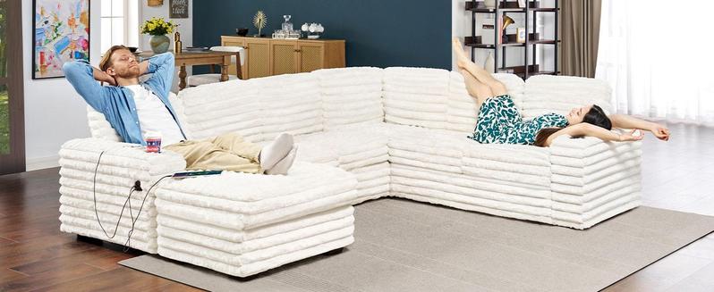 【Ships in 2 Boxes】AMERLIFE 112 Inch Oversized Couch for Living Room, U Shaped Sofa with Storage Chaise, Sectional Sofa Seater with Type-C & USB Ports,  Interior High-density Foam, Comfy & Durable, Modern Home Design