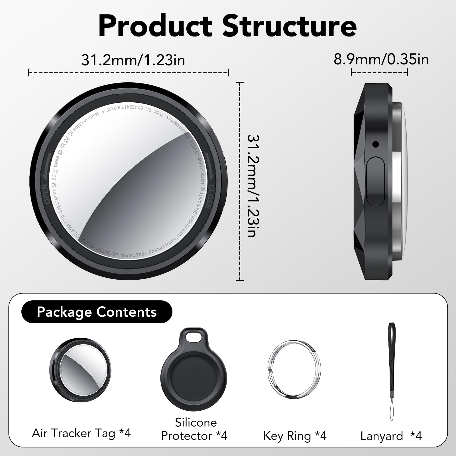 [Spring Deals] Tukio Tx03 GPS Tracker (iOS Only) for Cars & Pets -Mini Clear Design, Weatherproof Case, Anti-Lost Device, Works with Apple Find My (iOS Only), No Monthly Fees, IP67 Waterproof, Replaceable Battery Remote Bluetooth Protection