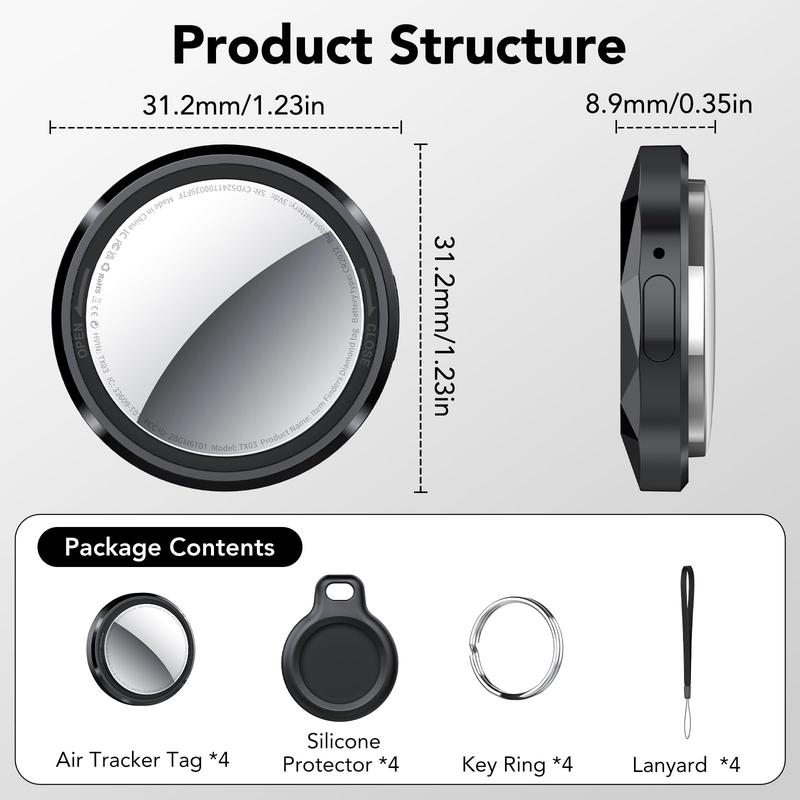 [Valentine's Day] Tukio Tx03 GPS Tracker (iOS Only) for Cars & Pets -Mini Clear Design, Weatherproof Case, Anti-Lost Device, Works with Apple Find My (iOS Only), No Monthly Fees, IP67 Waterproof, Replaceable Battery Remote Bluetooth Protection