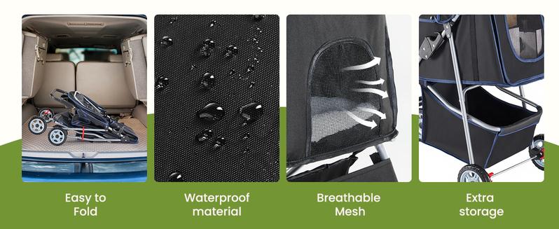 Pet Stroller for Dogs and Cats, Foldable, Lightweight and Durable, Ideal for Small to Medium Pets, Includes Storage Basket and Cup Holders
