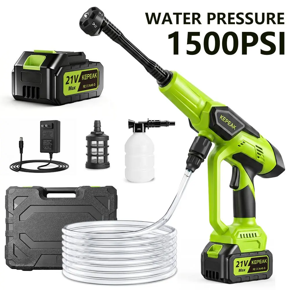 【BackToSchool】 KEPEAK 1500PSI Portable 21V Cordless Power Washer with 13000mAh Battery, 200W High Pressure Water Cleaner, 6-in-1 Adjustable Nozzle & Foam Bottle, Gift Idea