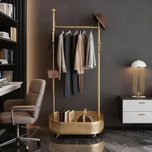 Rolling Clothes Rack with Storage Basket, Freestanding Clothing Stand for Home