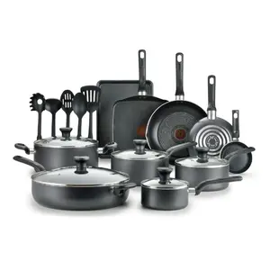 T-fal Easy Care, 20 Piece Non-Stick Pots and Pans Cookware Set, Grey