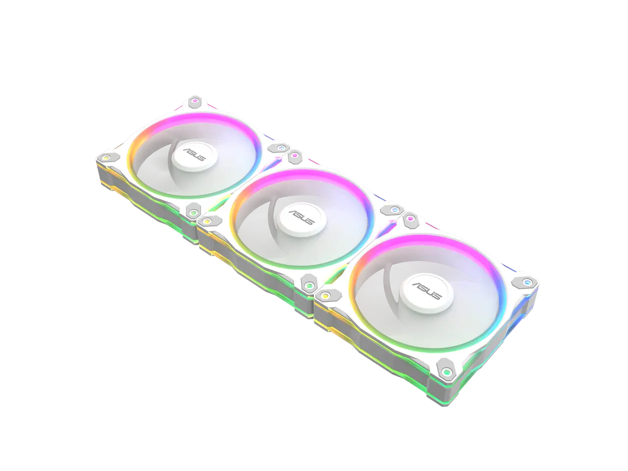 ASUS Prime MR120 ARGB fan white triple pack, 28mm extra-thick frame, quiet, high-performance cooling with PWM control, 20 ARGB LEDs with dual-sided frame lighting, Aura Sync compatibility