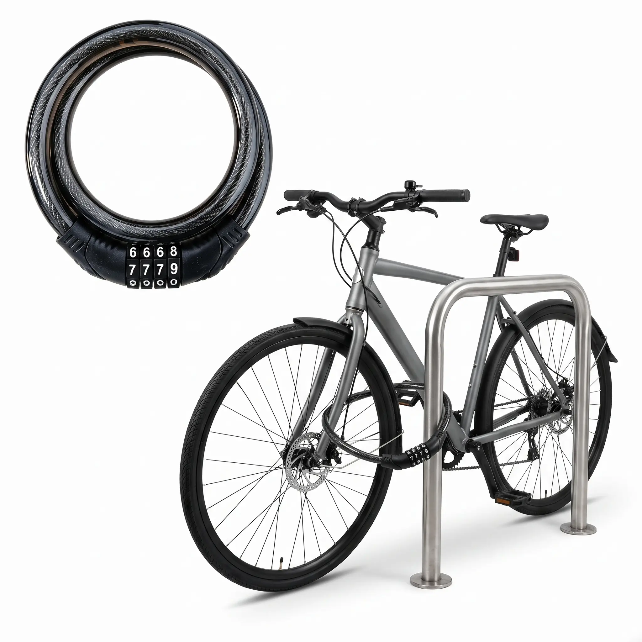 4-Digit Resettable Combination Bike Cable Lock, Heavy-Duty Anti-Cut Braided Steel Keyless Security Cable Lock, Self-Coiling Compact Portable Weatherproof Scratch-Resistant Lock for Bicycles, E-Scooters, Gates, Lockers & Outdoor Equipment