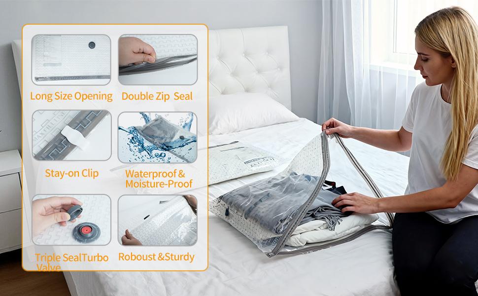 HORTINEST [2026 Upgraded] 15 Pack Travel Vacuum Storage Bags for Clothing with Rechargeable Electric Pump Vacuum Bags for Travel with Rechargeable Electric Pump, Space Saver Bags Carry-on Size Compression Packing Bags for Luggage and Suitcase Organiser