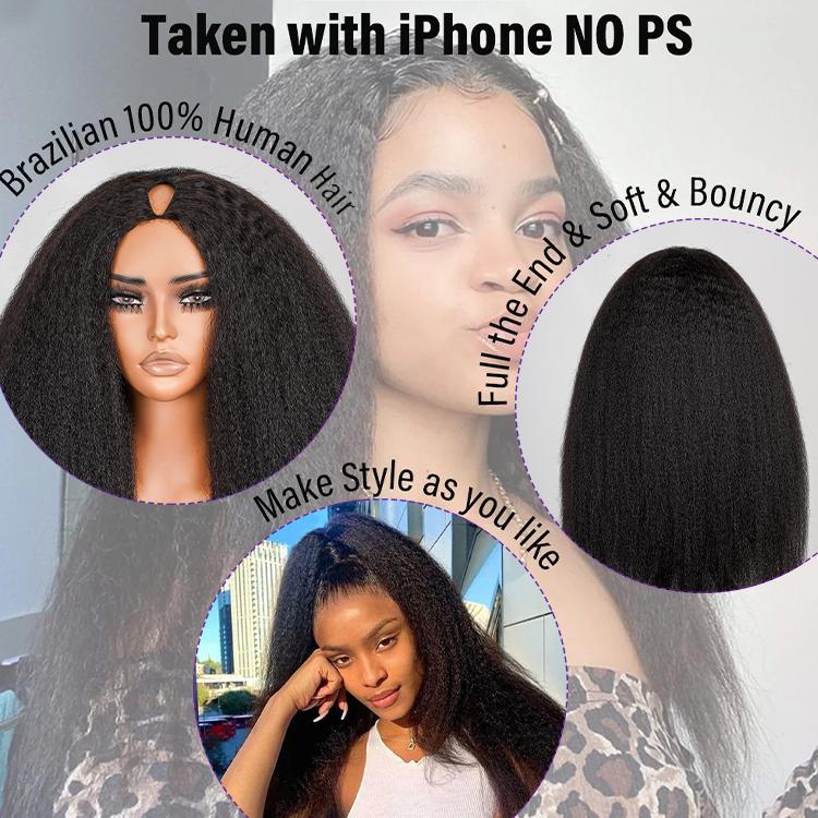 [Clearance Sale] WIGGINS Hair Kinky Straight V Part Wig Human Hair 200% Density No Leave Out Thin Part Beginners Glueless Wig Easy Install Upgrade V Part Wig TikTokShopBlackFriday
