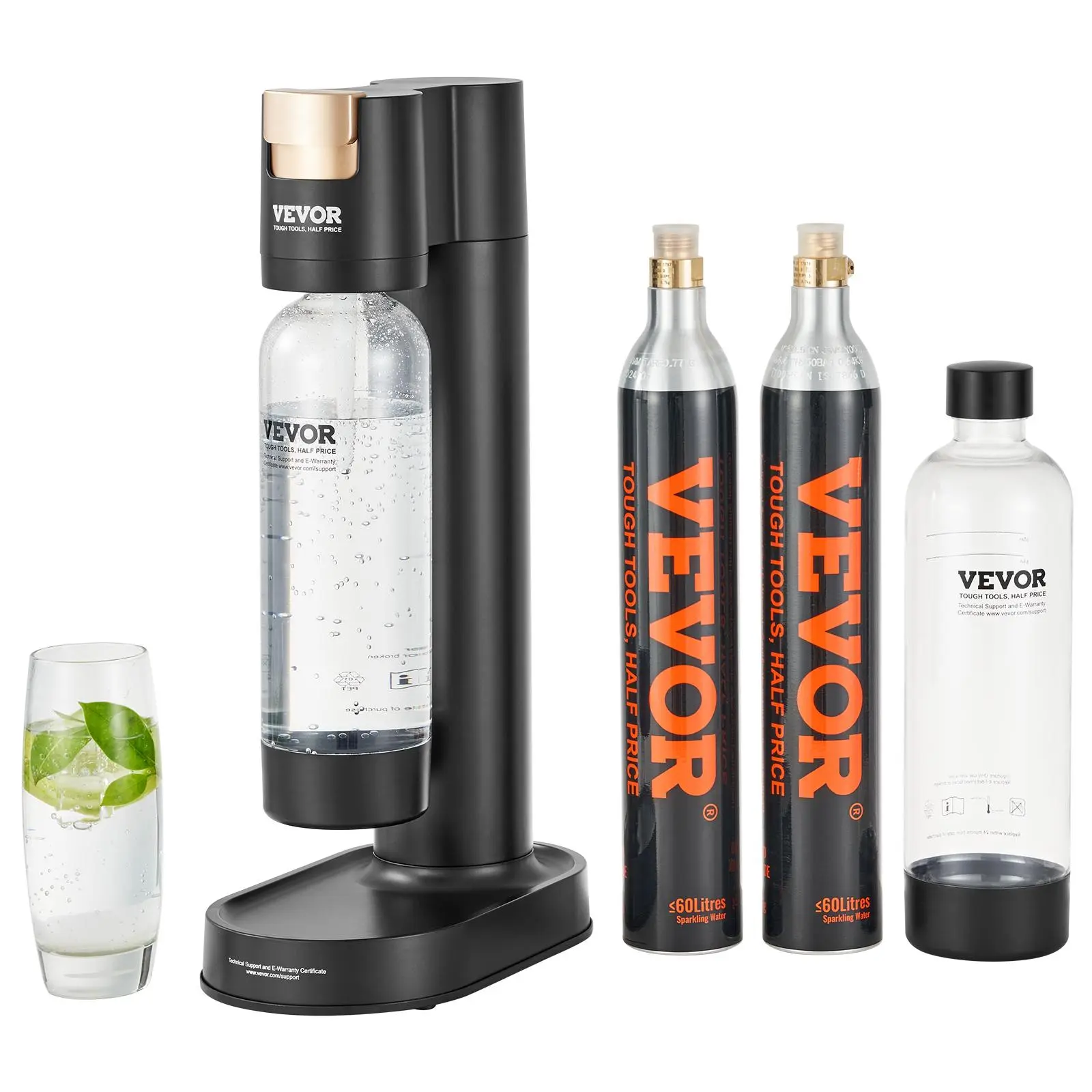 【summerfinds】VEVOR Soda Maker Machine, Father's Day Gift Home Carbonation Starter Kit with Beverage Dispenser Function, 2 BPA-Free 1L PET Bottles, 2 CO2 Cylinders, Compatible with Mainstream Screw-In 60L CO2 Cylinders, Bottling, 180 Bottles/Cyl