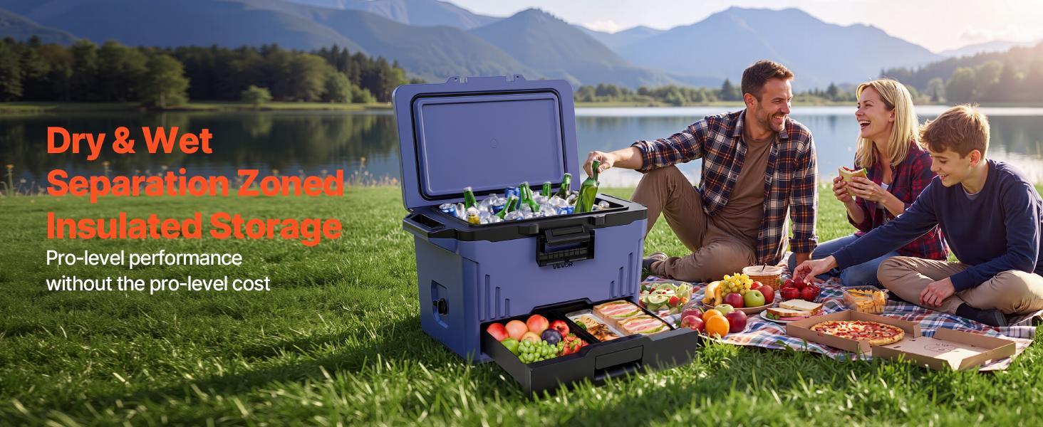 VEVOR 50QT Hard Cooler, Portable Outdoor Cooler & Cool Bag with Leak-Resistant Insulated Chest, 48-Hour Ice Retention, Heavy-Duty Handle, Ultra-Light for Camping, Concerts, Outdoor Trips#BackToSchool