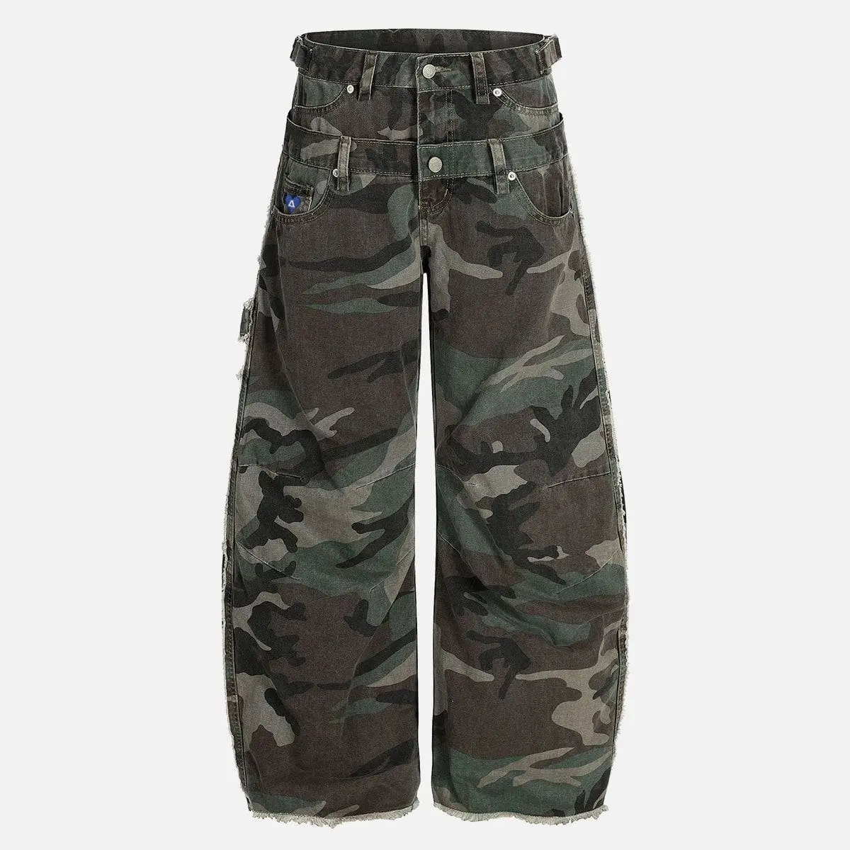 Aelfric Eden Menswear Men’s Oversized Camo Cargo Pants - High-Waist Double Waistband, Multi-Pocket, Raw Hem, Wide-Leg Baggy Barrel Trousers, Unisex Street Style Vintage Clothes