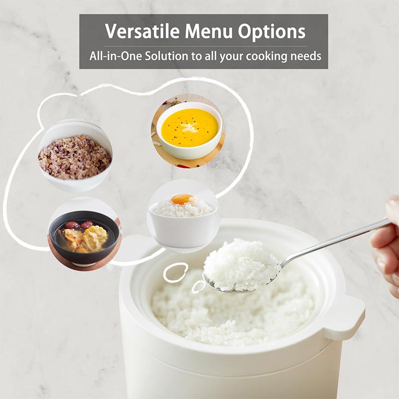 MALMES Mini Rice Cooker 2 Cup Uncooked, Small Electric Cooker, with 4 Cooking Functions, 24 Hour Preset and Heat Preservation, Anti Scald Carry Handle