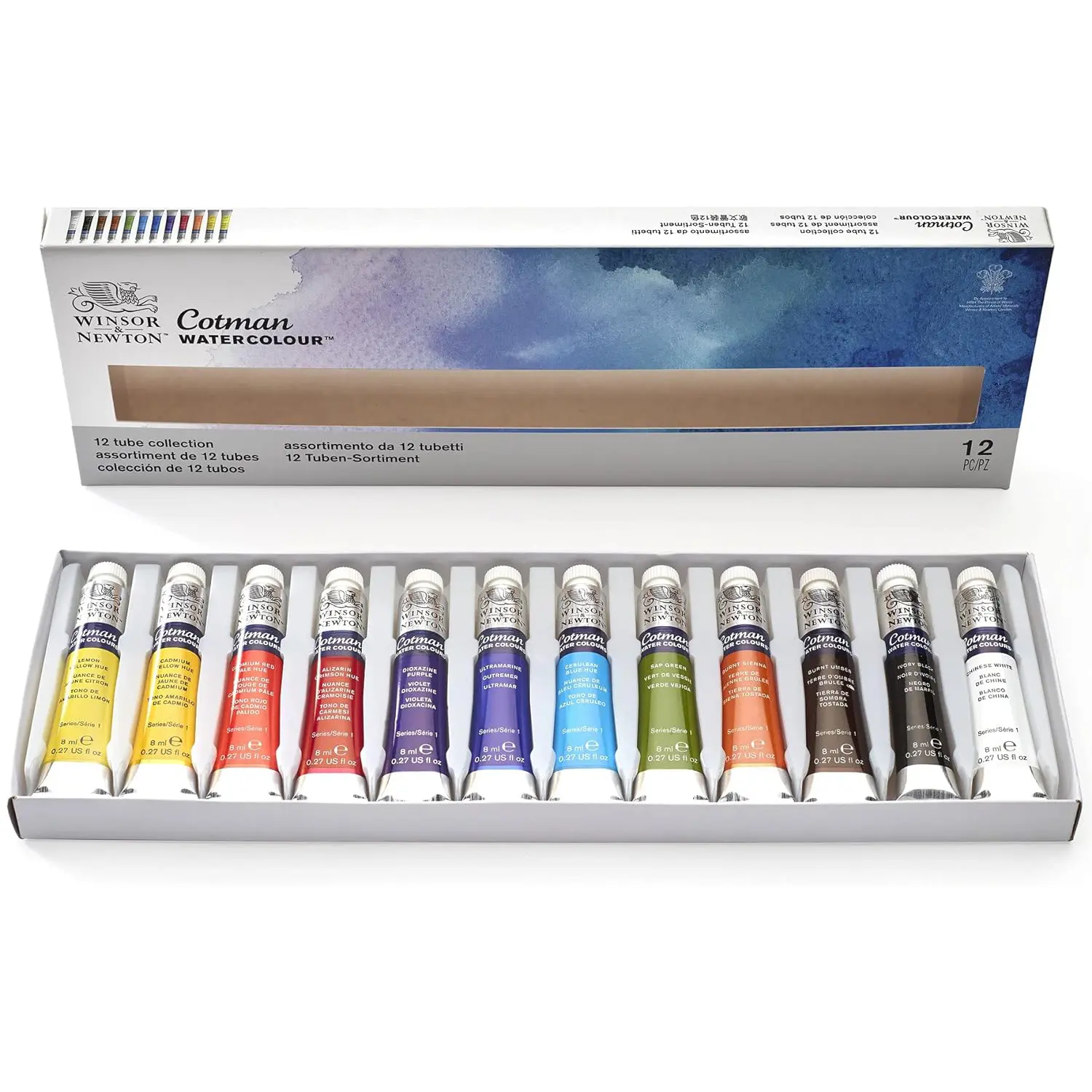 Winsor & Newton Cotman Watercolor Paint Set 12 Tubes 8ml Each Ideal for Art Supplies and Craft Projects with Excellent Tinting Strength and Good Transparency
