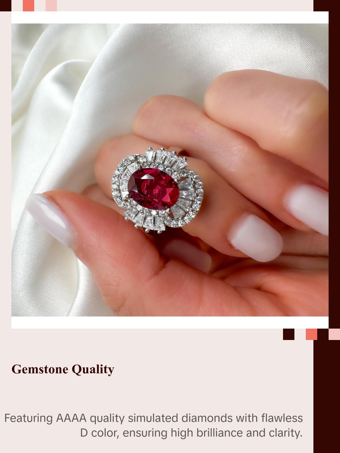 2Ct Oval Cut Ruby Statement Silver Ring, Size 7