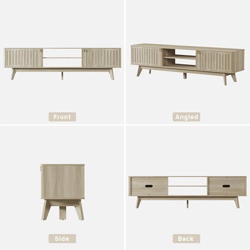 SICOTAS TV Stand for Living Room, 70" Long TV Stand Entertainment Center with 2 Storage Cabinets, Modern Fluted-Door Media TV Console Credenza Table for 65/75/80 Inch TV, Light Oak