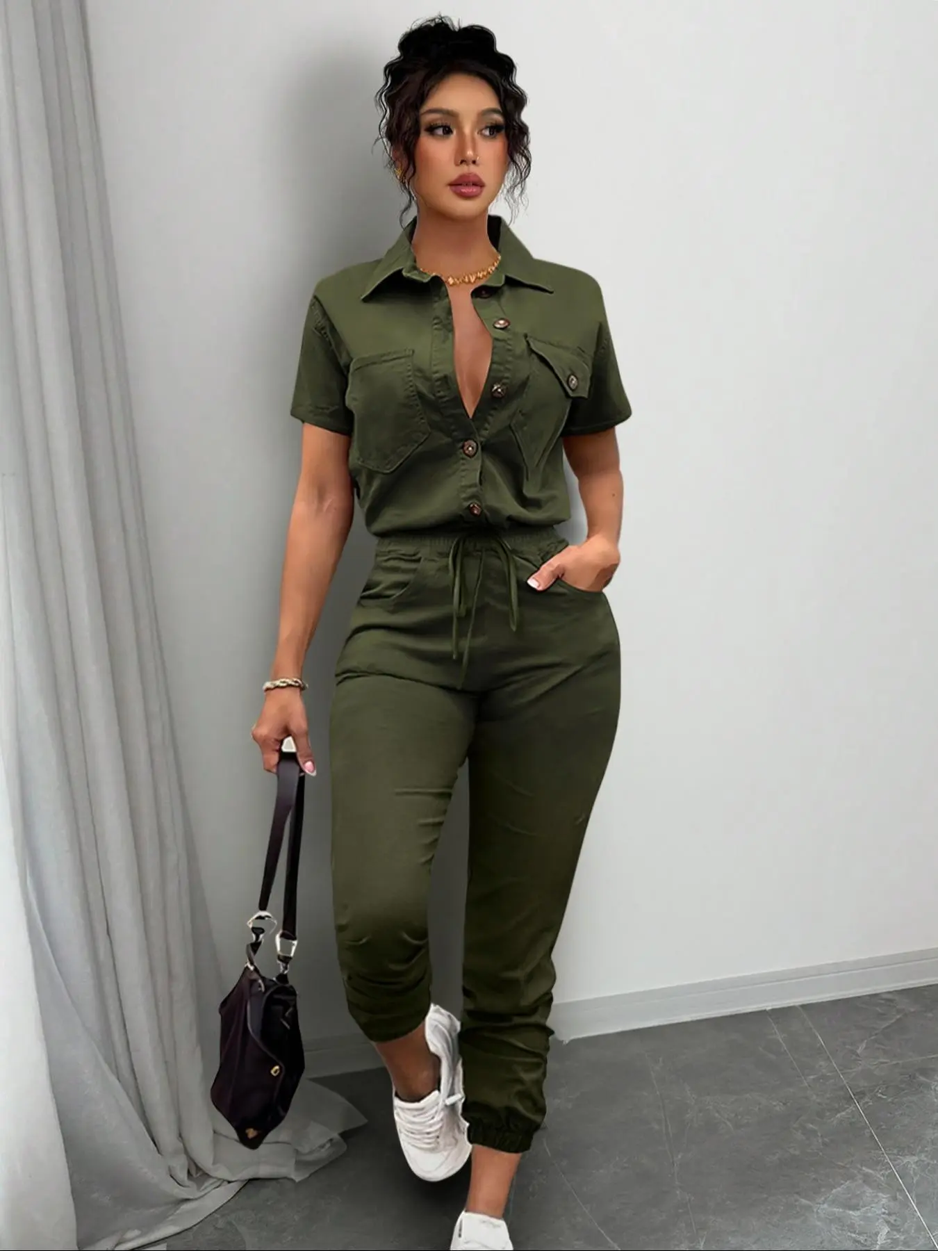 Women's New Spring Summer Casual Vintage Utility Overalls Waist Cinched Slim Fit Jumpsuit Sleeves, Stylish All-In-One for Daily Wear Pants