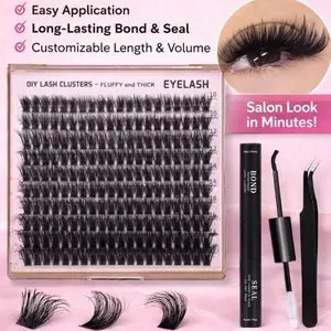 Fluffy & Thick At-Home Lash Extensions Easy Application Long-Lasting Bond & Seal Customizable Length & Volume DIY Lash Clusters Salon Look in Minutes