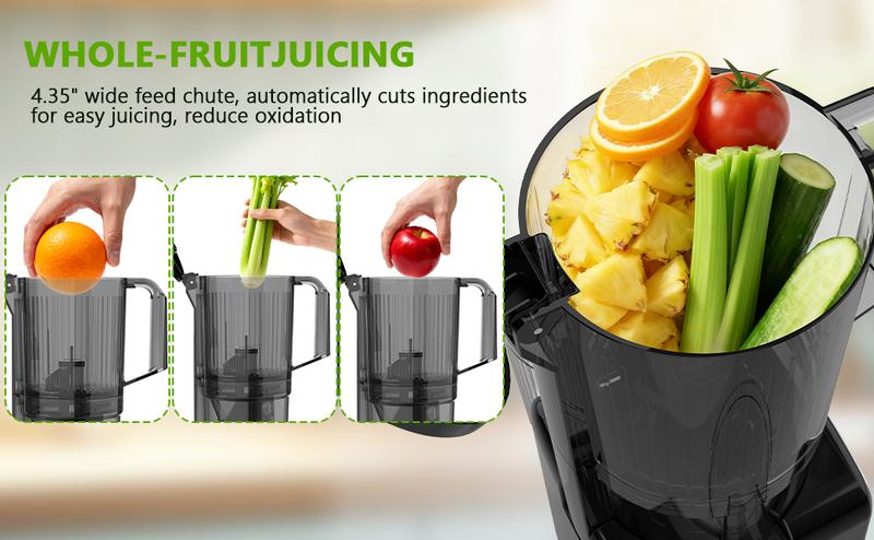 COWSAR Cold Press Juicer, 4.35" Large Feed Chute Electric Juicer Machine High Juice Yield Slow Masticating Juicer for Whole Vegetables & Fruits, Easy Assemble & Cleaning