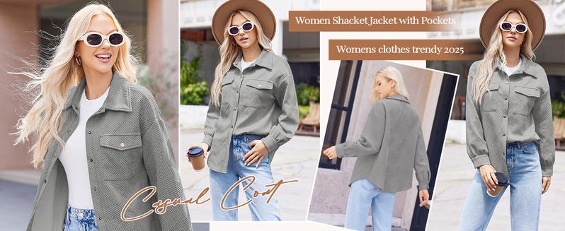 Live Women's Flannel Shacket Jacket with Pockets Casual Fall Coat Long Sleeve Button Down Collared Winter Clothes Fit Chic Outfits Thin