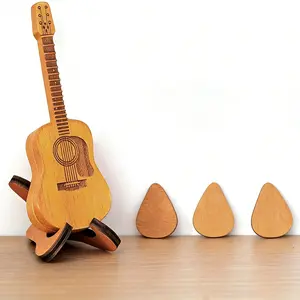Wooden Guitar Pick Box with Stand - 3PCS Unique Guitar Picks, Mini Storage Box for Guitarists, Portable Handcrafted Guitar Picks Storage Container,  Musician Engraved Wooden Plectrum Case, Acoustic Guitar Box for Weddings, Birthdays, Anniversaries Gift