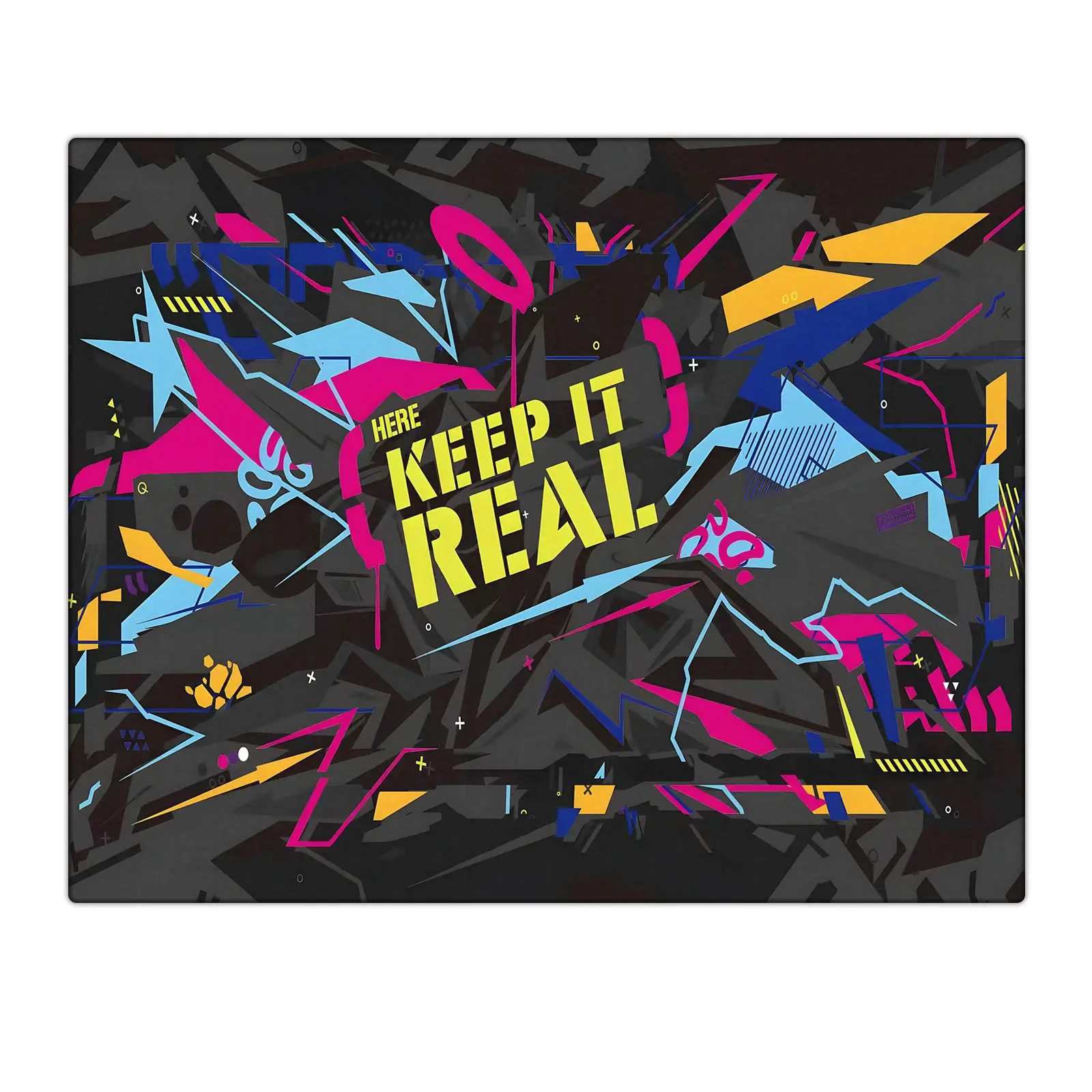 GOGOFREE Premium Tempered Glass Hard Mouse Pad - Vibrant Geometric Graffiti "KEEP IT REAL" Design, Ultra-Smooth Surface, Non-Slip Base, Durable, Easy to Clean, Eco-Friendly, Safe for Gamers & Professionals, Hard Mousepad