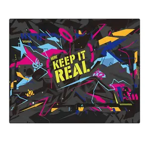 GOGOFREE Premium Tempered Glass Mouse Pad - Vibrant Geometric Graffiti "KEEP IT REAL" Design - Ultra-Smooth Gaming & Office Surface, Non-Slip Base, Durable & Easy to Clean - Ideal for Gamers & Professionals
