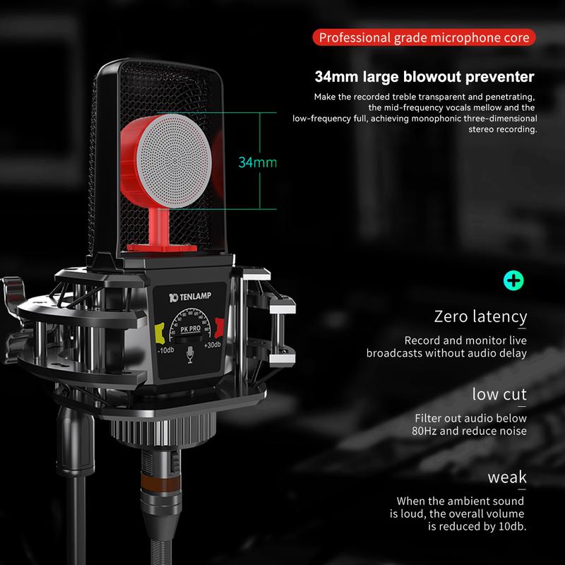 Teanlamp P15 microphone is a condenser microphone suitable for podcasts, videos, and live streaming. It comes with a microphone stand and is compatible with PS4/5/PC.