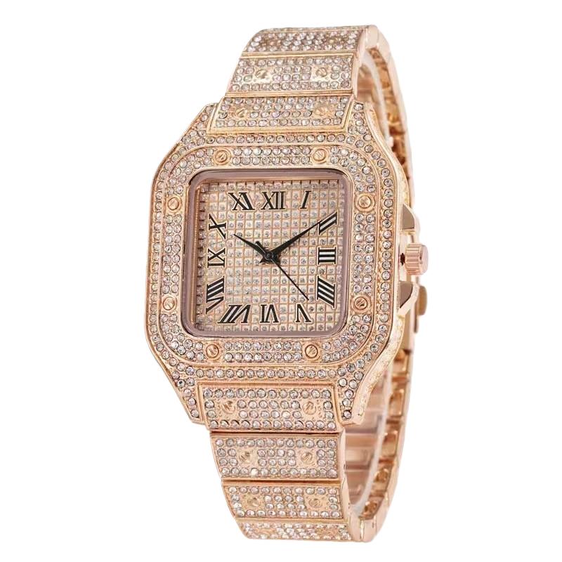 AIMANA Stylish Full-Diamond Square Watch – Sparkling crystal design, Roman numeral dial, high-quality quartz movement, suitable for parties and everyday wear, an ideal holiday gift.