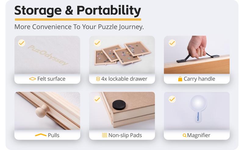 1000 Pieces Rotating & Tilting 2-in-1 Puzzle Board 22" x 30" with 4 Drawers 1 White Puzzle Mat 1 Lazy Susan , Wooden Portable Storage Jigsaw Puzzle Table with Handle Ideal Gift，Spinning Tilting Portable Jigsaw Puzzle Table for Adults Professional Puzzle