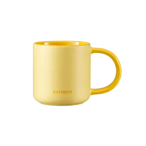 BUYDEEM Ceramic Frosted Mug 350ml - Cute Candy Color Coffee Cup for Couples, Friends, Milk Tea, Water - "Goose Yellow" [New Arrival] CD1018
