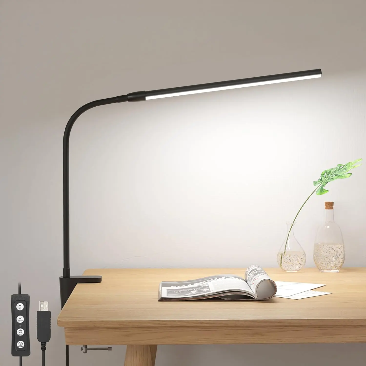 LEPRO Clip-On LED Desk Lamp - Clamp-Style Adjustable Indoor Lamp with 3 Color Modes, 10 Levels Brightness, Flexible Gooseneck, Dimmable USB Power, Bases & Shades, USB Power Bank, Bedroom Use, Apartment Accessories, Drawing, Room Accessories, Desk Accessor