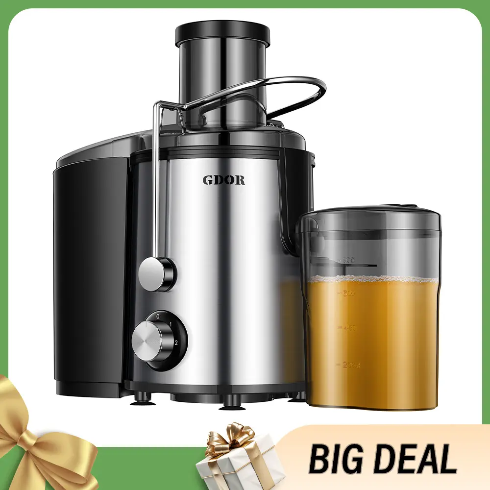 GDOR Titanium 800W Centrifugal Juicer Machine - 3in Chute for Whole Fruits & Veggies, 800W Power, Foam Sep., High Yield, 60% More Vitamins & Minerals, 2-Speed System, BPA-Free, Easy to Clean with Brush, Silver (TikTok Shop Back to School), 2 Speeds System