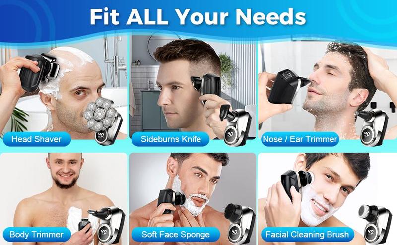 DIHOOM 9D Electric Head Shaver for Bald Men, Upgraded 6-in-1 Head Shaver for Bald Men, Waterproof Wet/Dry Grooming Kit Electric Shaver for Men, Cordless Rechargeable Bald Head Razor for Home&Travel
