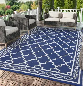 Waterproof Outdoor Rug Plastic Straw Terrace Rug Double-sided Reversible Eco-Friendly Durable Easy to Clean Carry for RV Beach Balcony Deck Garden Picnic