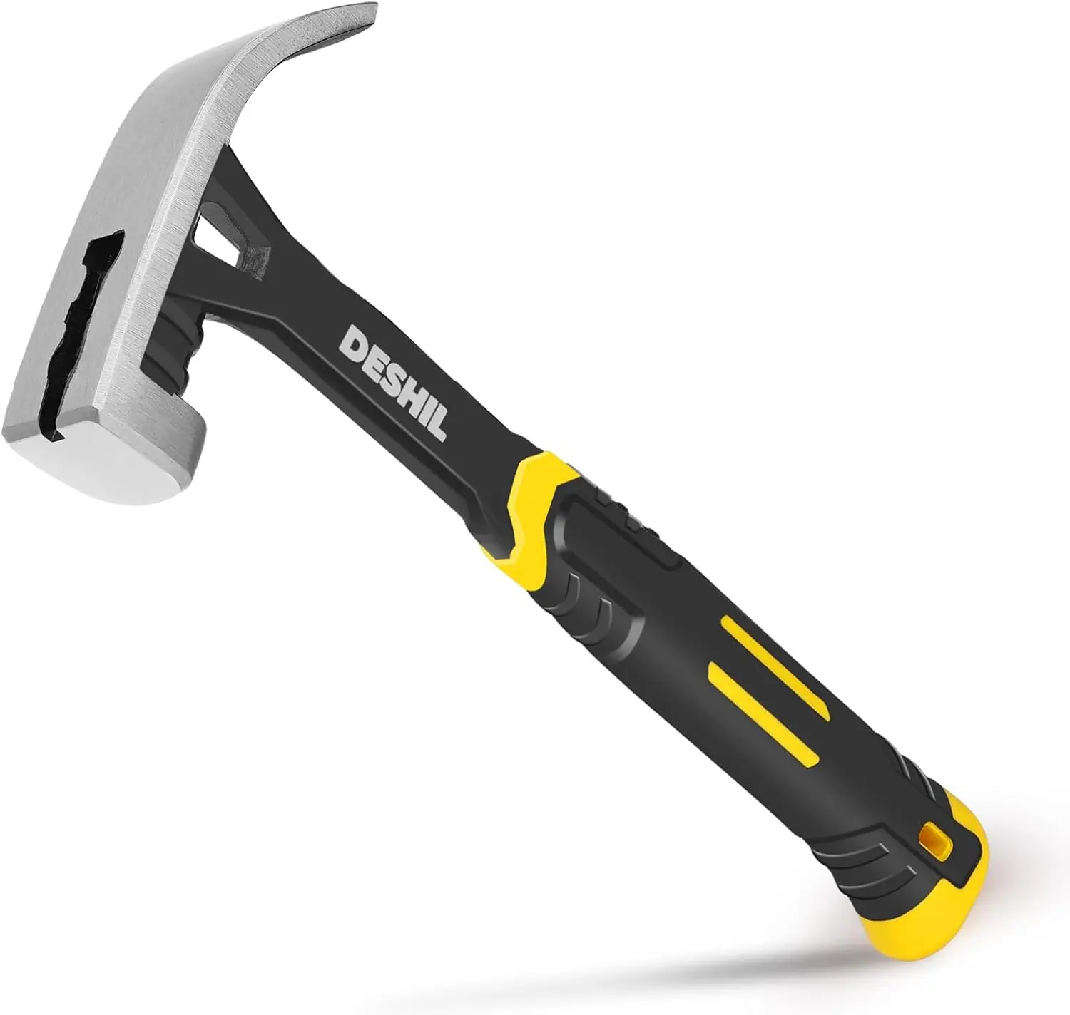 22 oz High Carbon Steel Claw Hammer with Fiberglass Handle, Drop Forged 1-Piece Body, Smooth Face, Shock-Absorbing Grip Hand Tool for Home Repairs, Metal Processing, Perfect Balance (Yellow)