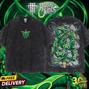 Men's Oversized Rayquaza PKM Retro Digital Print Acid Washed Heavyweight Manga T-Shirt, Merch Gift For Anime Fans