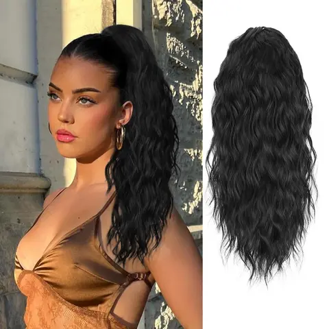 N NAYASA Women's 18-in Synthetic Soft Hair Clip Hair Extensions, Black Claw Clip Wavy High Ponytail Hairpiece, Volume-Boosting Accessory for Daily Wear, Evenings Out
